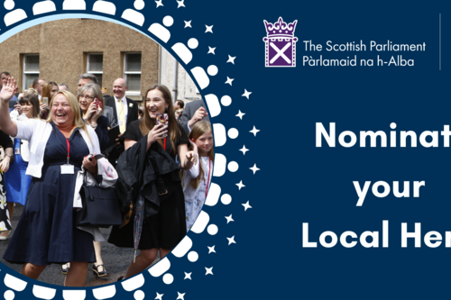 Text says 'nominate your local hero' with a photo of people smiling and waving