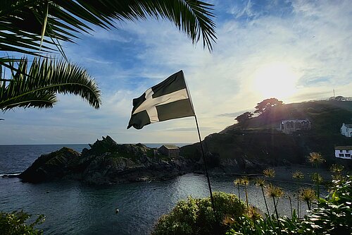 Polperro with flag