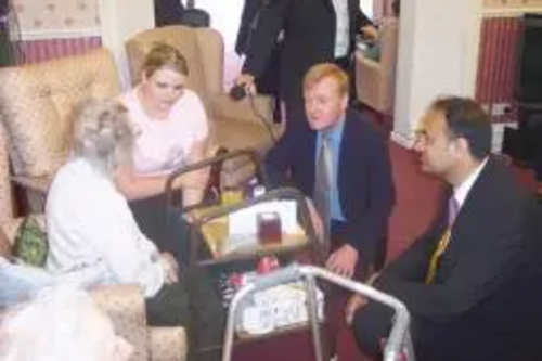 Parmjit Gill and Charles Kennedy visiting elderly in Leicester