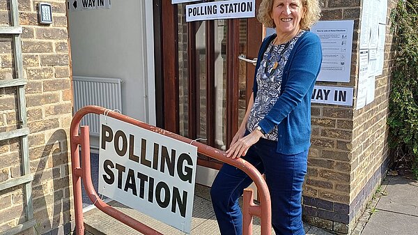 Sara Dellar at polling station