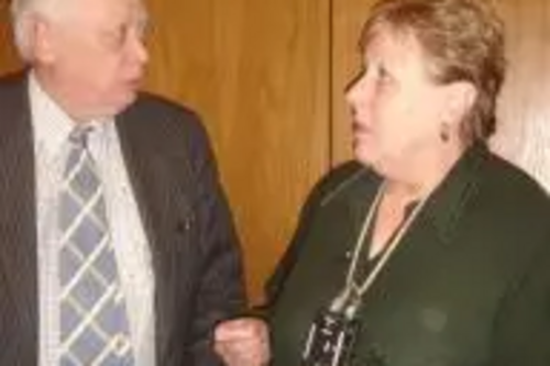 Phyllis Green talking to the Leader of the Council, Roger Blackmore.