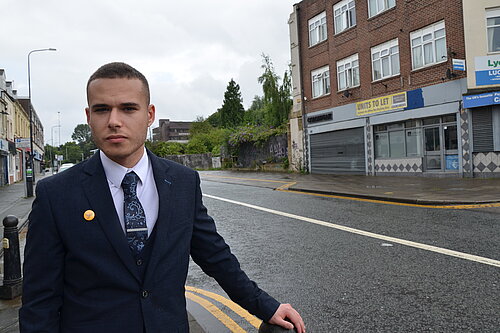 Jonathan on derelict high street, Gateshead