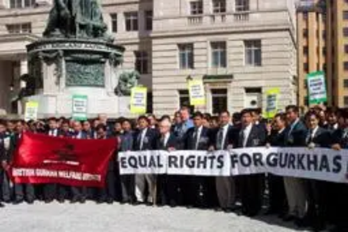 Ex-Gurkha soldiers demonstrate in Liverpool for Equal Rights, supported by Peter Carroll