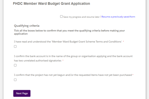 FHDC Ward Member Grant form online