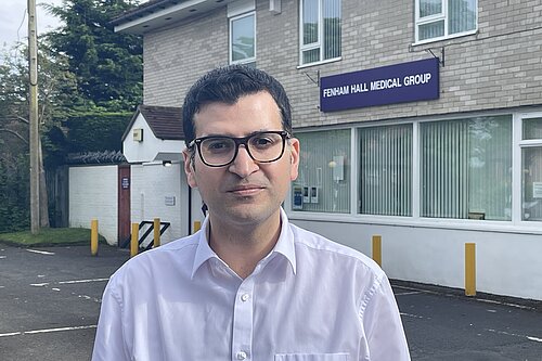 Ali Avaei outside Fenham Hall Medical Centre