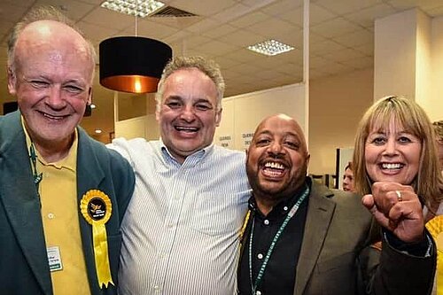 Cllrs, Nick Sandford, Christian Hogg and Asif Shaheed with Ann Shaheed