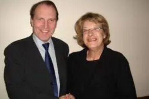 Joan with Simon Hughes MP earlier in the year.