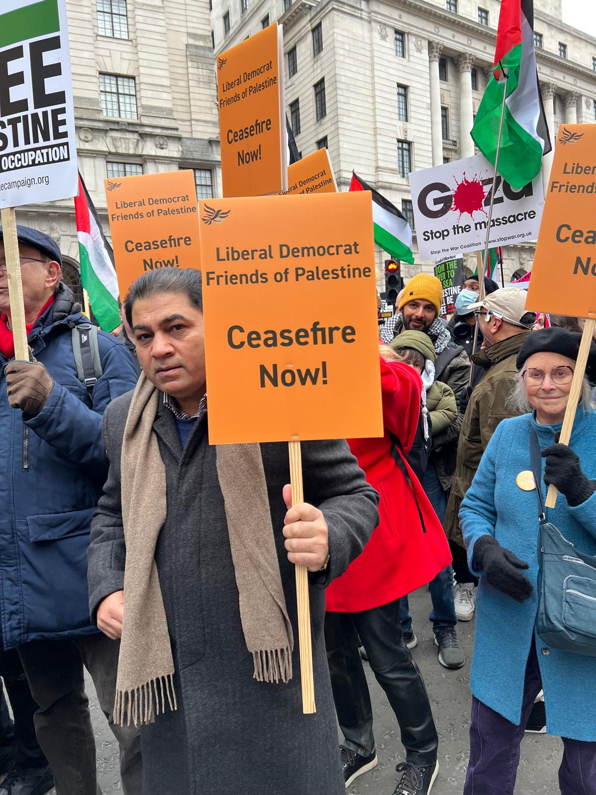 Liberal Democrat campaigner Afzal Choudhry calling for a ceasefire